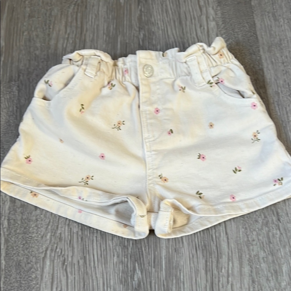 Floral Embroidered White Shorts